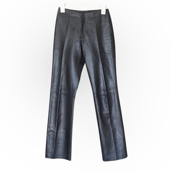 Club Monaco Straight Leg Gun Metal Gray Smooth Leather Pant Trouser Luxury Indie - Picture 1 of 5